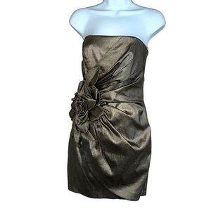 Jessica McClintock Size 6 Gold rosette Strapless Short Cocktail dress 3D flower